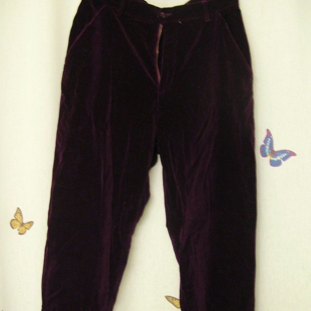 Plum purple velvet velour straight leg curvy fit pants size 12 vintage ish
